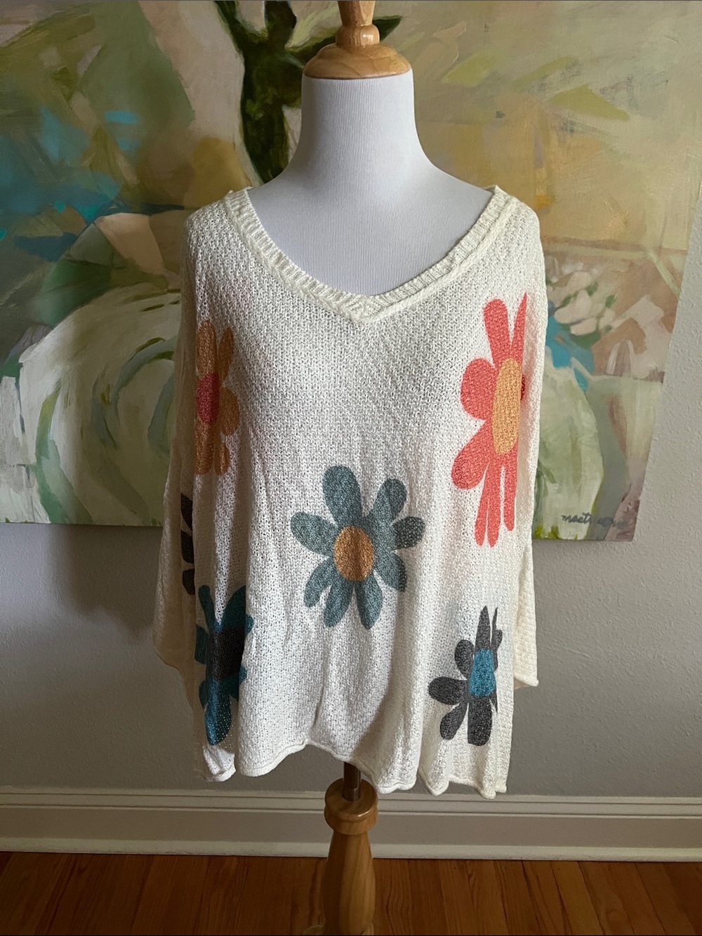 POL Groovy For You V-Neck Flower Print Top In Ivory large - Picture 1 of 16